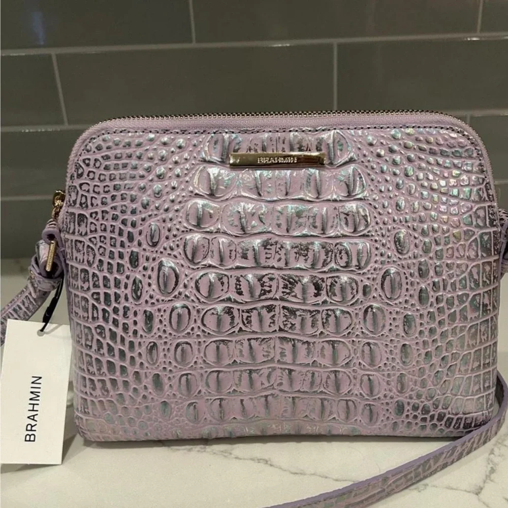 Brahmin Mini Sydney Violet Wonderland Melbourne Leather Crossbody & Card Case - Picture 11 of 15